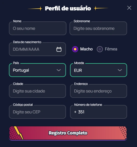 Spinlander Casino registo passo 2